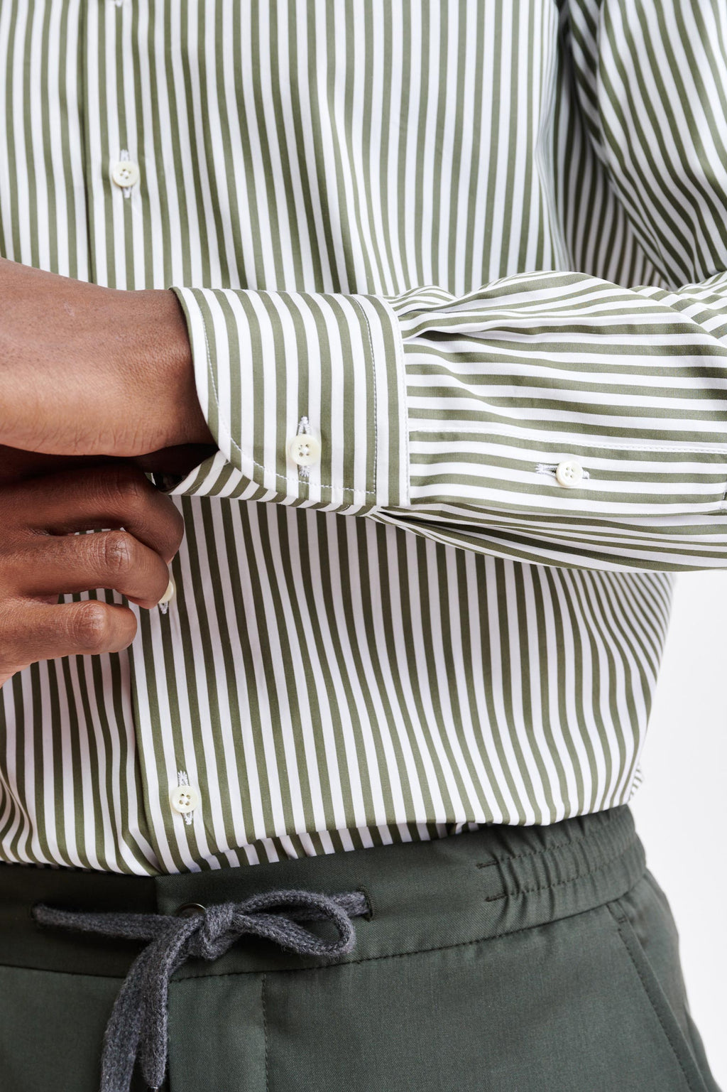 Plain Green Cotton Twill Formal Shirt — detail 3
