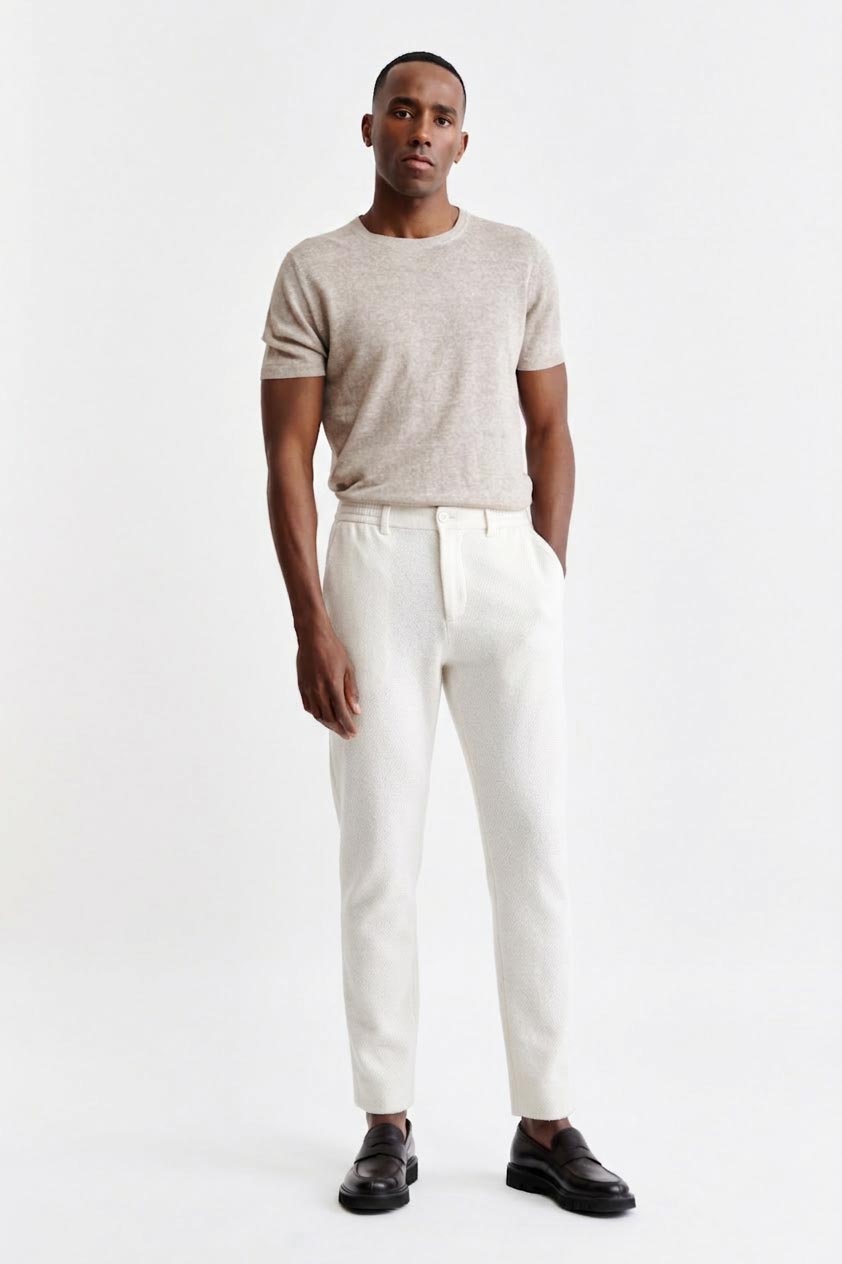 White Drawstring Trousers Cashmere Cotton — detail 1