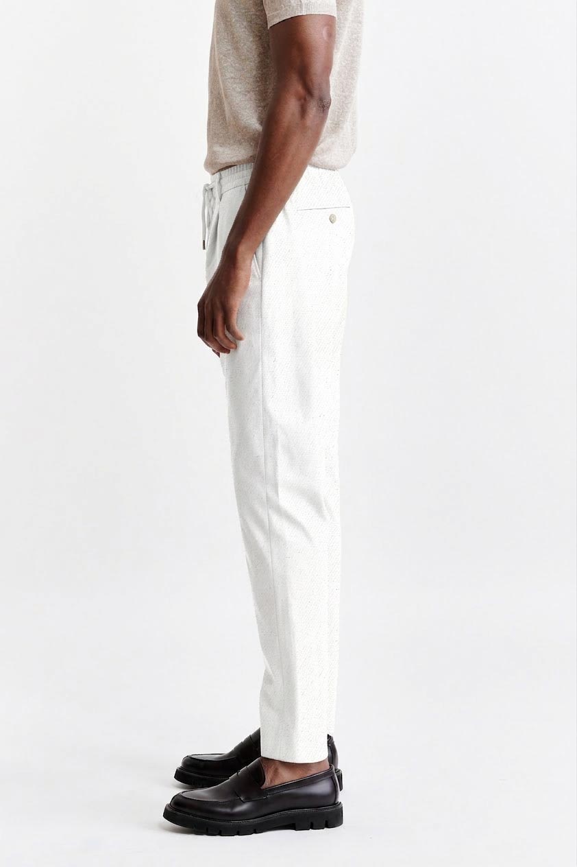 White Drawstring Trousers Cashmere Cotton — detail 2