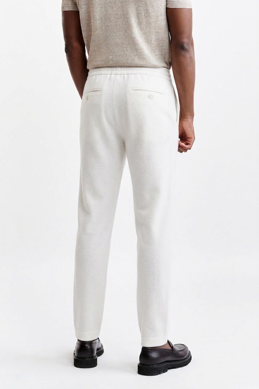 White Drawstring Trousers Cashmere Cotton — detail 3