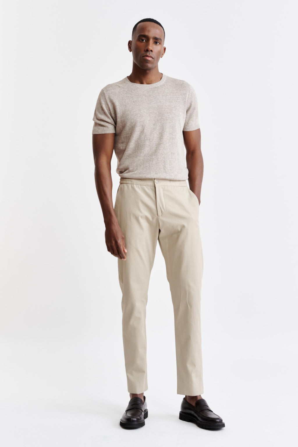 Light Brown Drawstring Trousers Cashmere Cotton — detail 1