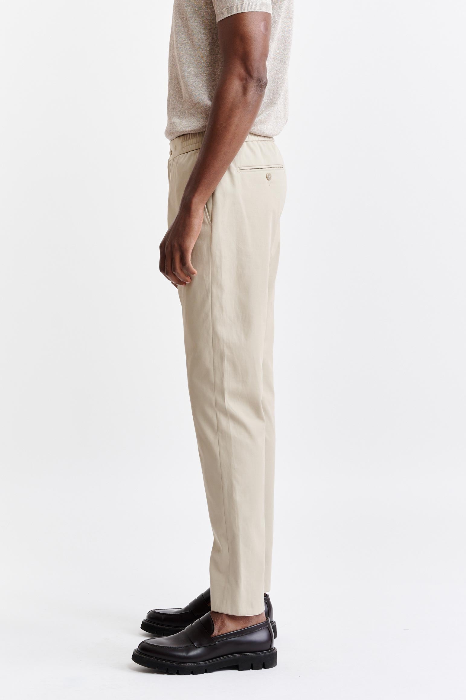 Light Brown Drawstring Trousers Cashmere Cotton — detail 2