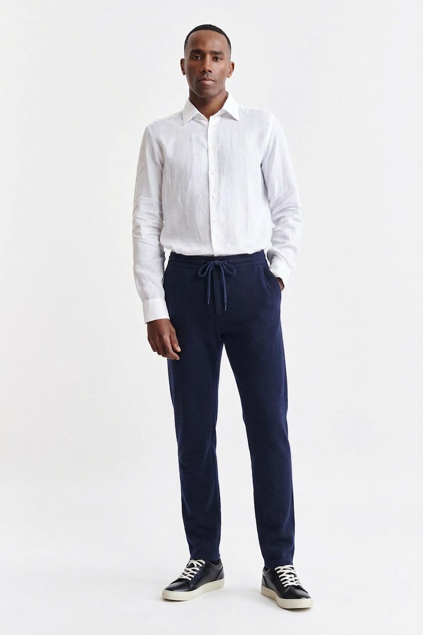 Medium Blue Drawstring Trousers Cashmere Cotton — detail 1