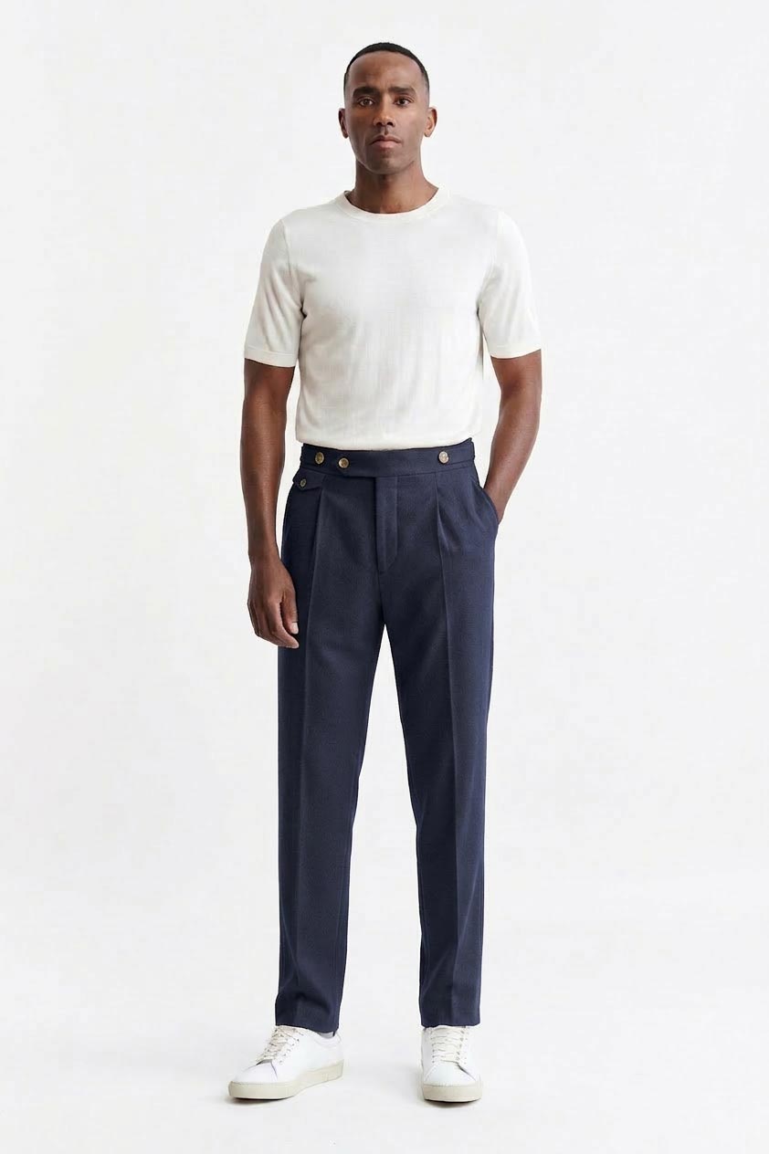 Medium Blue Gurkha Trousers Cashmere Cotton — detail 1
