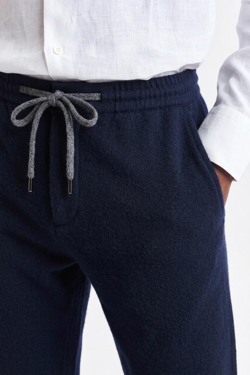 Medium Blue Drawstring Trousers Cashmere Cotton — detail 3