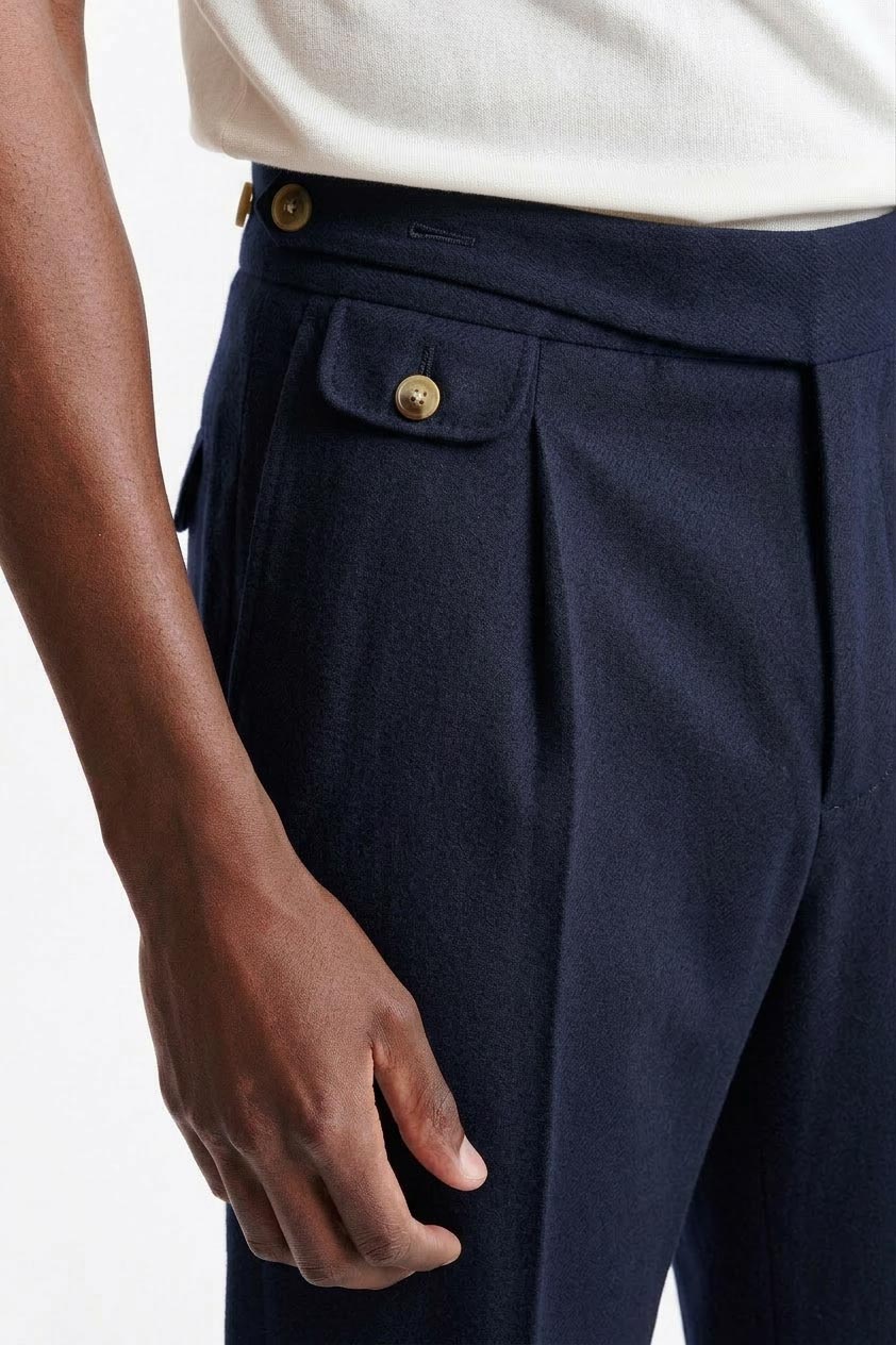 Medium Blue Gurkha Trousers Cashmere Cotton — detail 3