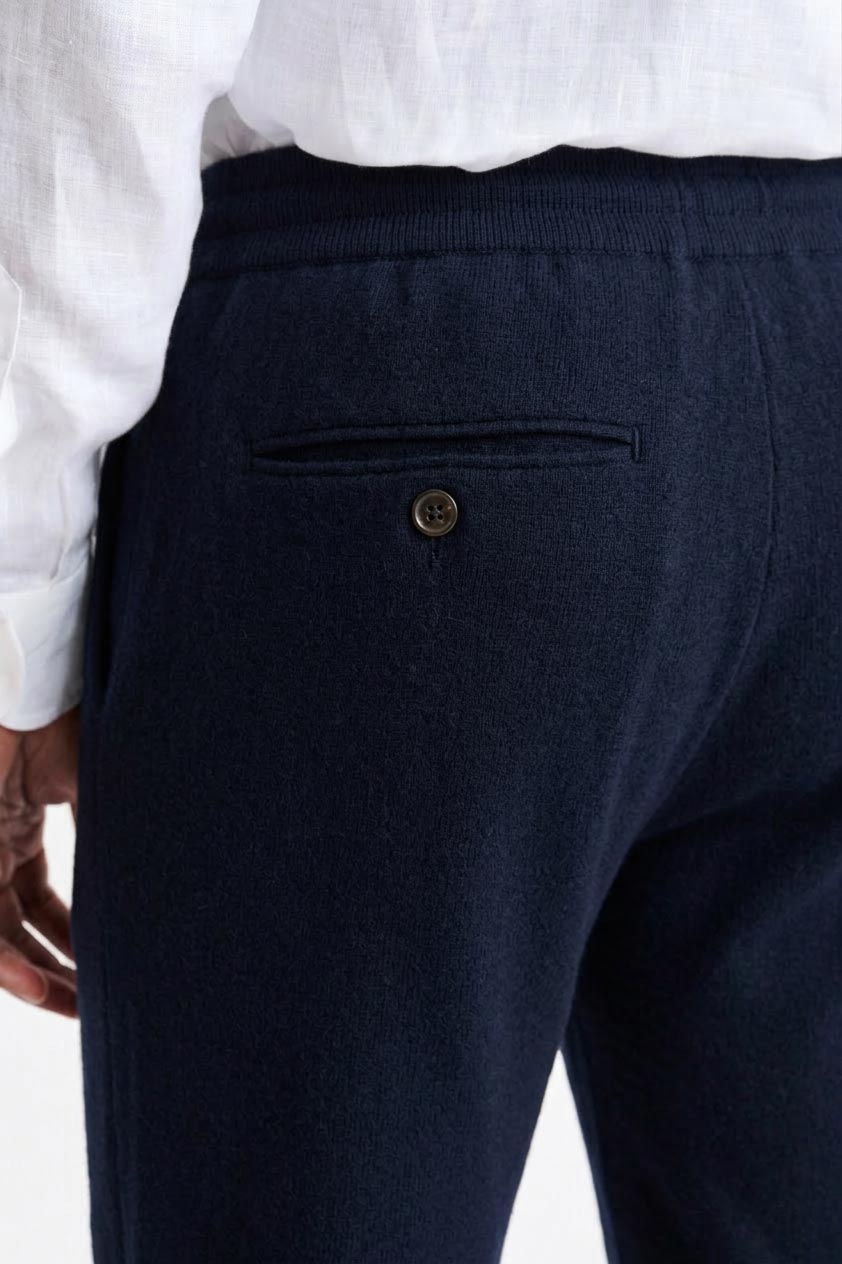 Medium Blue Drawstring Trousers Cashmere Cotton — detail 4