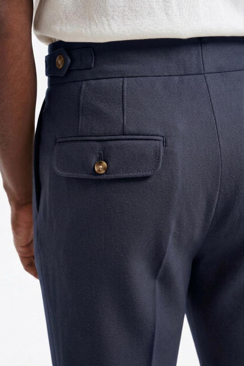 Medium Blue Gurkha Trousers Cashmere Cotton — detail 4