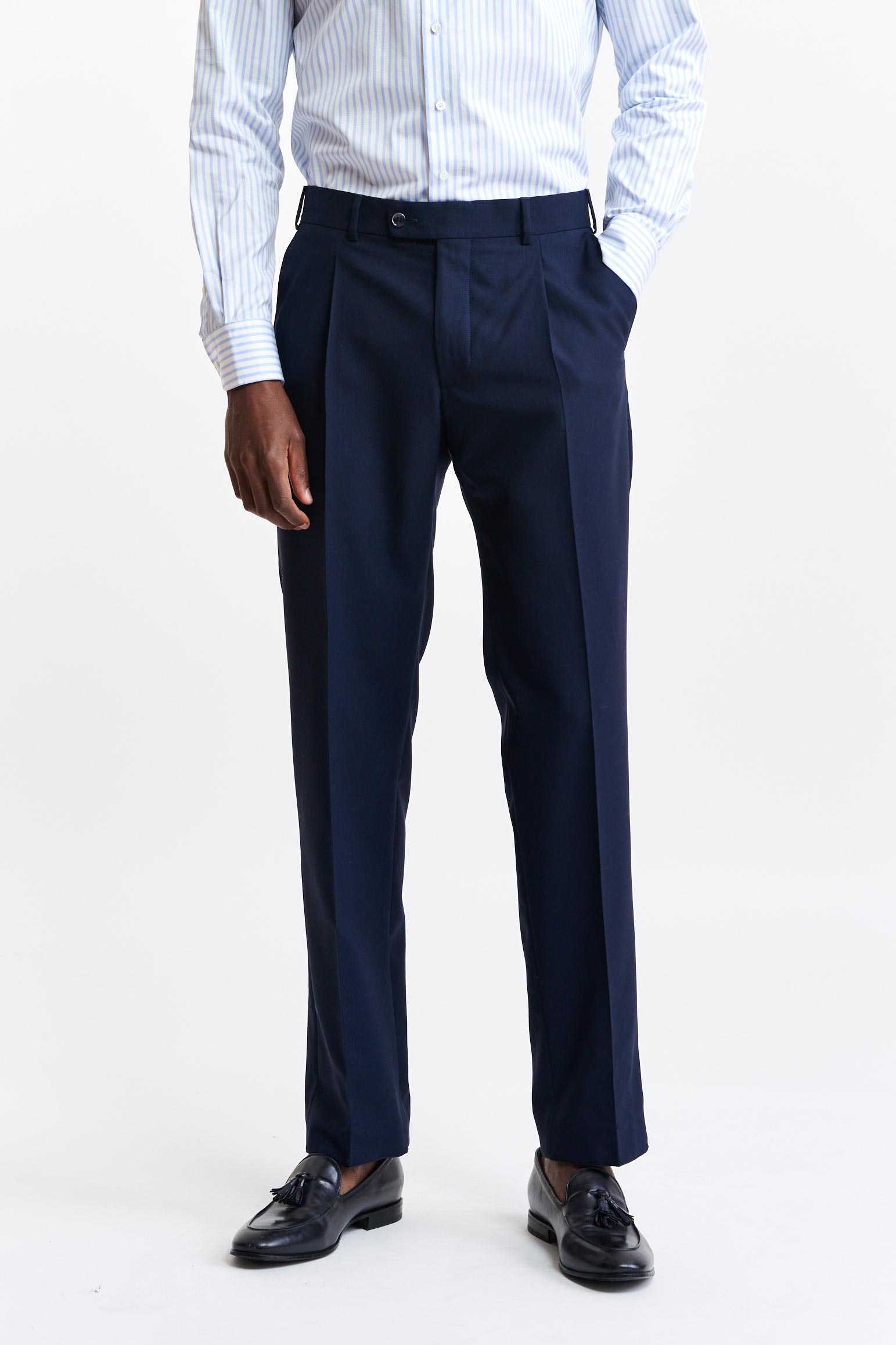 Dark Blue 100% Wool Signature Trousers New Deluxe