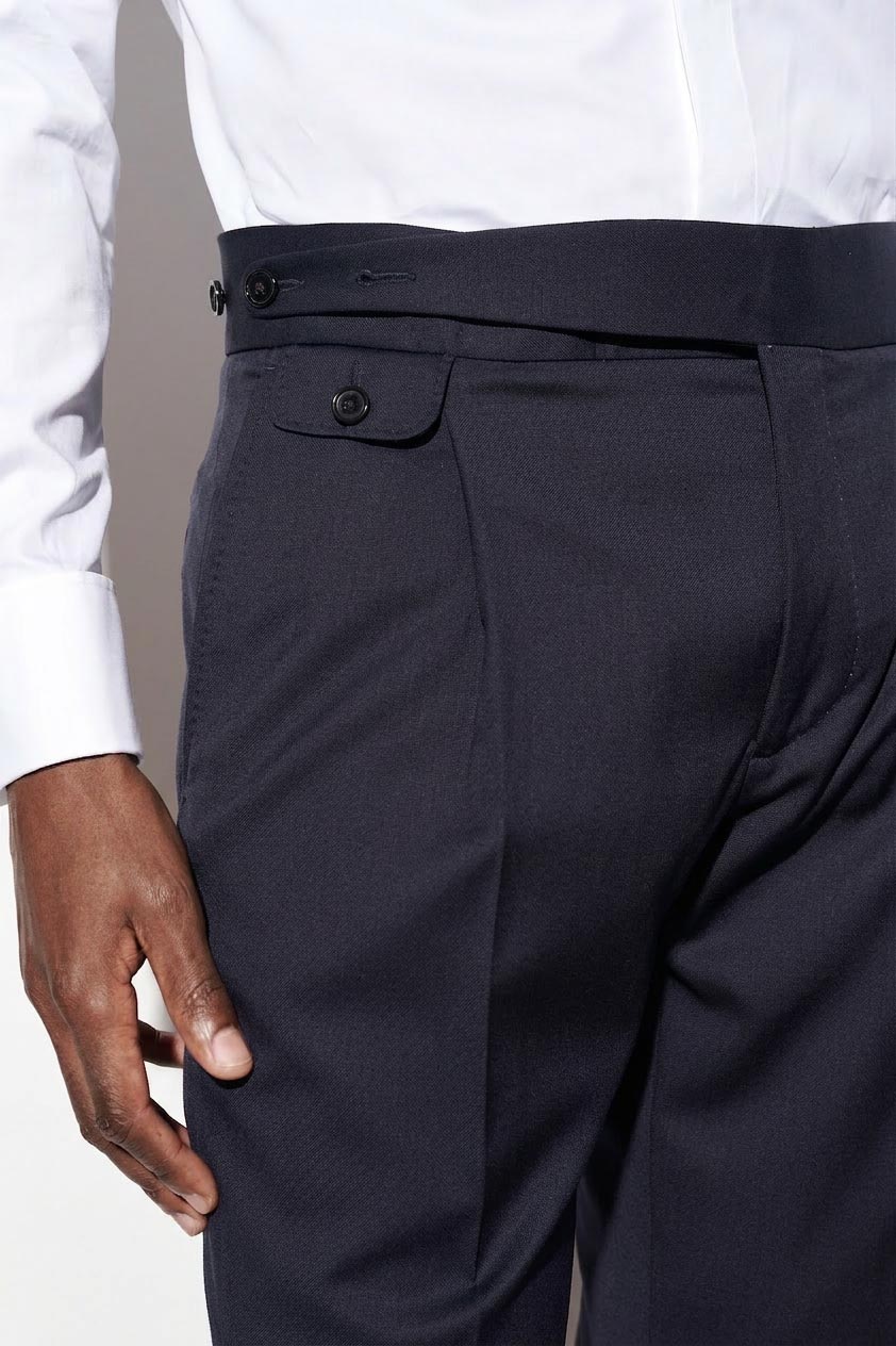 Dark Blue 100% Wool Gurkha Trousers New Deluxe — detail 1
