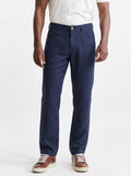 Dark Blue 100% Linen Five Pocket Trousers Pure Linen