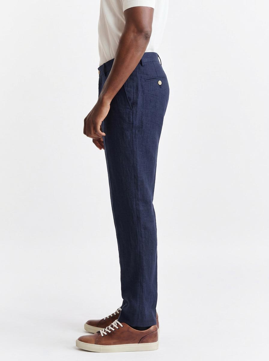 Dark Blue 100% Linen Five Pocket Trousers Pure Linen — detail 2