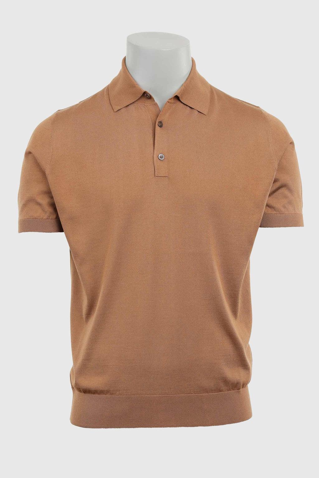 Tobacco Silk Knitted Kendal Short Sleeve 3 Button Polo Shirt — detail 5