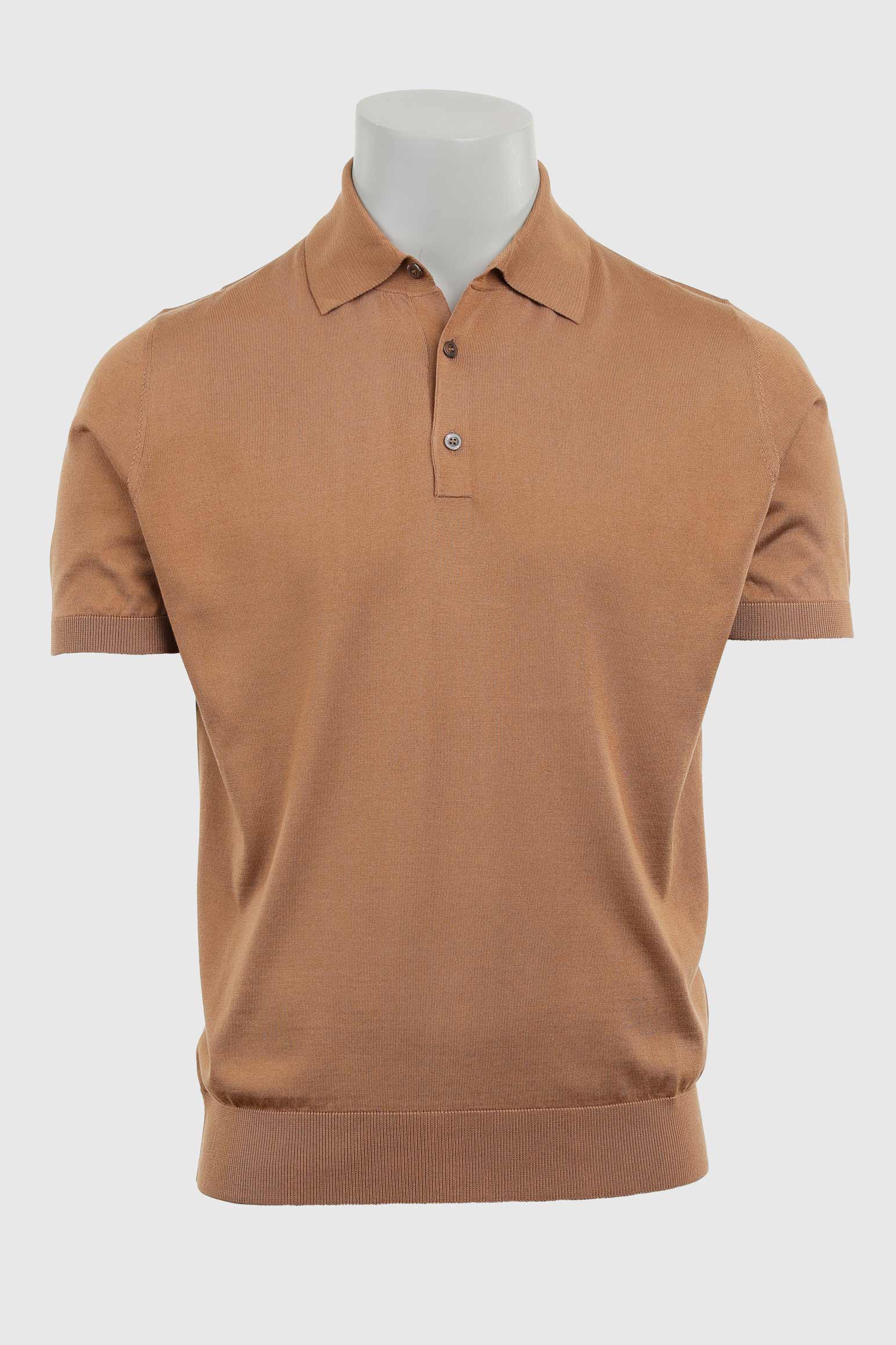 Tobacco Silk Knitted Kendal Short Sleeve 3 Button Polo Shirt — detail 5