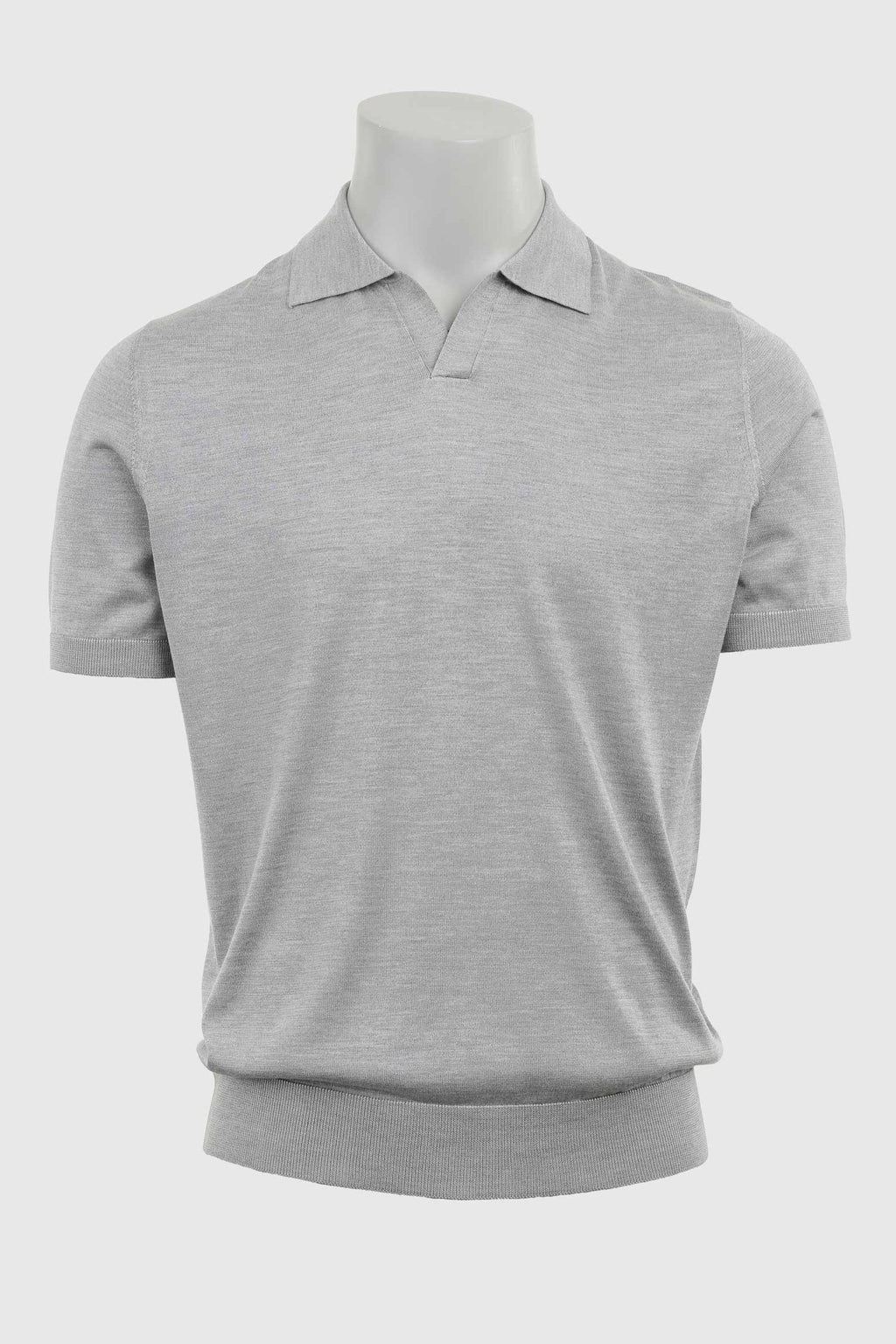 Grey Silk Knitted Short Sleeve Open Collar Cawdor Polo Shirt — detail 5