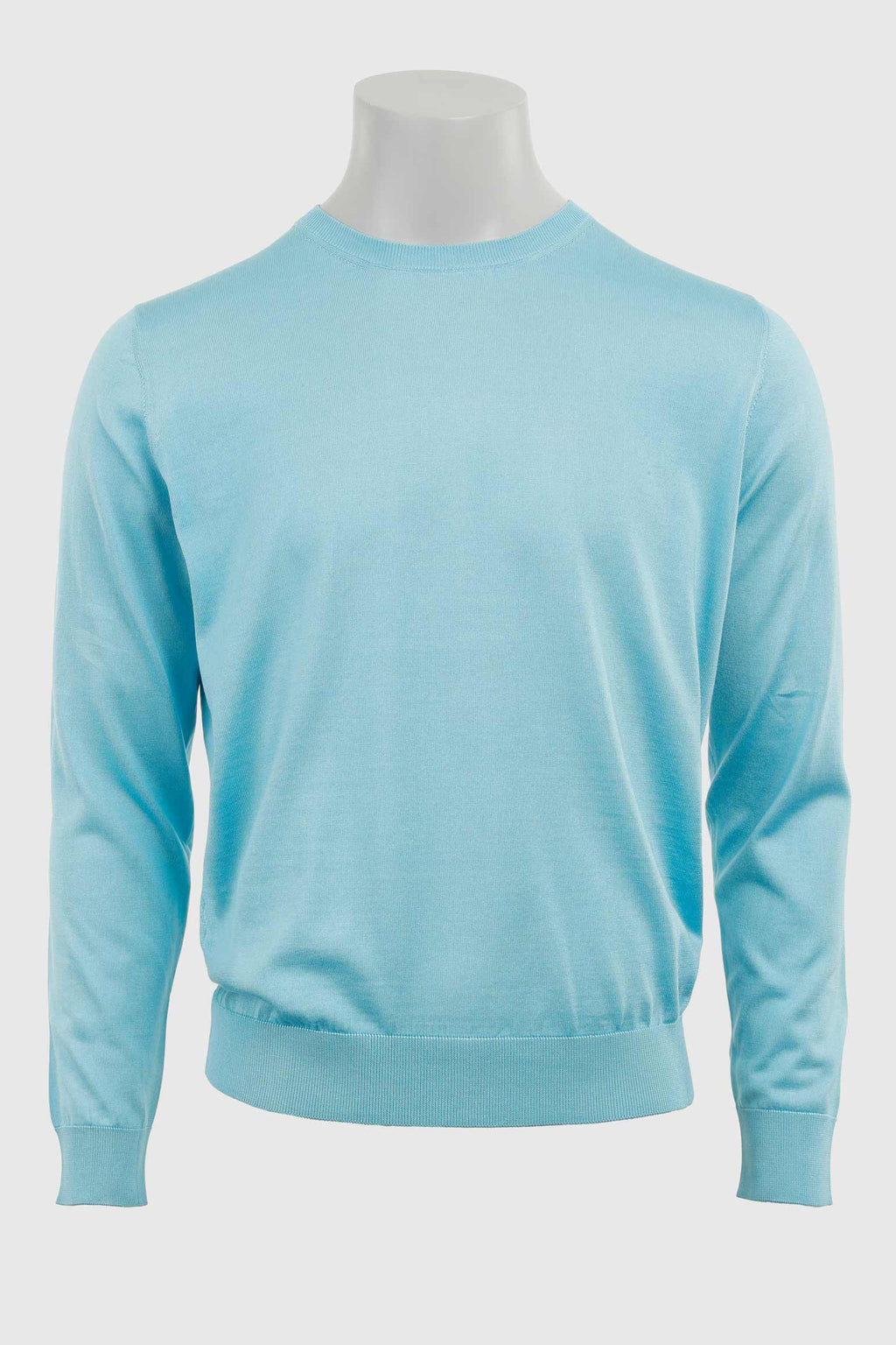 Turquoise Blue Silk Crewe Long Sleeve Sweater — detail 4